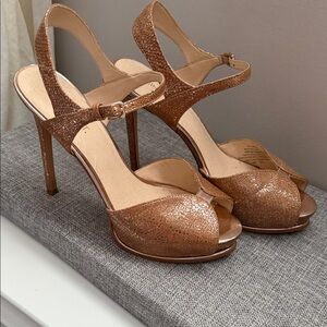 Nine West Shimmering Gold Peep-Toe Heels